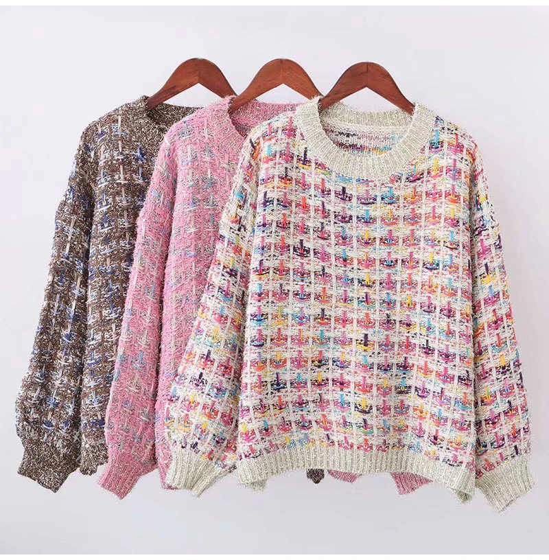 

Winter 2019 Christmas Sweaters Women Pull Femme Hiver O Neck Lantern Sleeve Knitted Pullover Casual Color Jumper Jersey