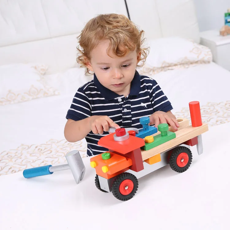Children's wooden toys, home disassembly, construction vehicles, tightening tools, exercise, children's hands-on operation
