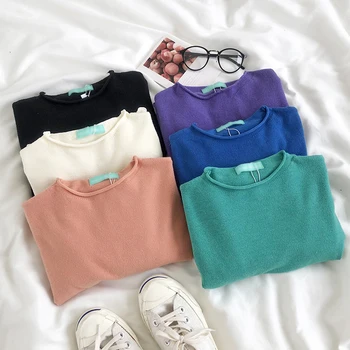 

Ruffle Neck Solid Color Crop Top Long Sleeve Women Elastic Summer Tee Shirt Tops