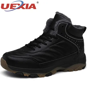 

UEXIA 2019 Men Boots Winter Plush Fur Outdoor Warm Snow Boots Men Leather Waterproof Winter Shoes Men Footwear Ankle Shoes 39-48