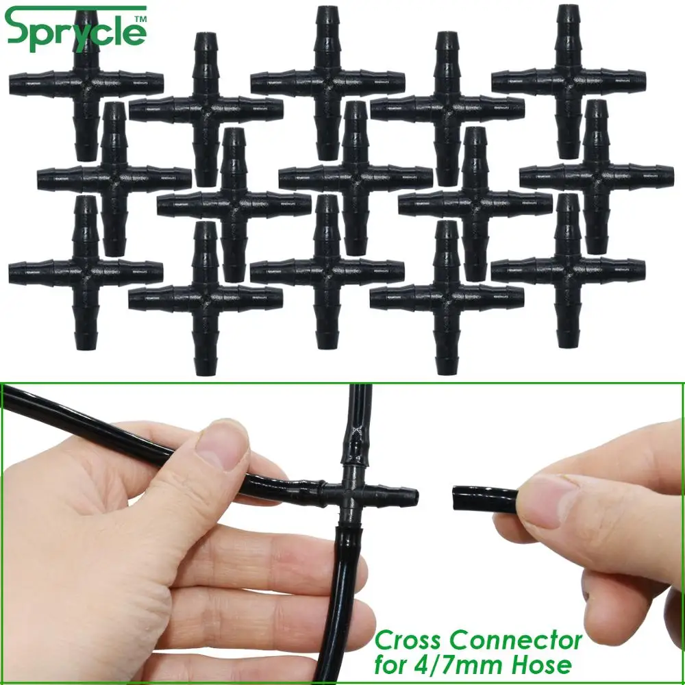 

SPRYCLE 1/4'' Cross Connecter for 4/7mm Micro Tubing Hose 4-Way Barbed Adapter Drip Irrigation Joint Garden Watering Flower Pots