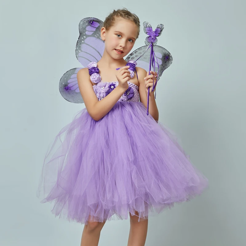 Lavander Flower Girl Tutu Dress Birthday Wedding Jr. Bridesmaid Tulle Dress Monarch Butterfly Kids Dance Recital Ball Gown (3)