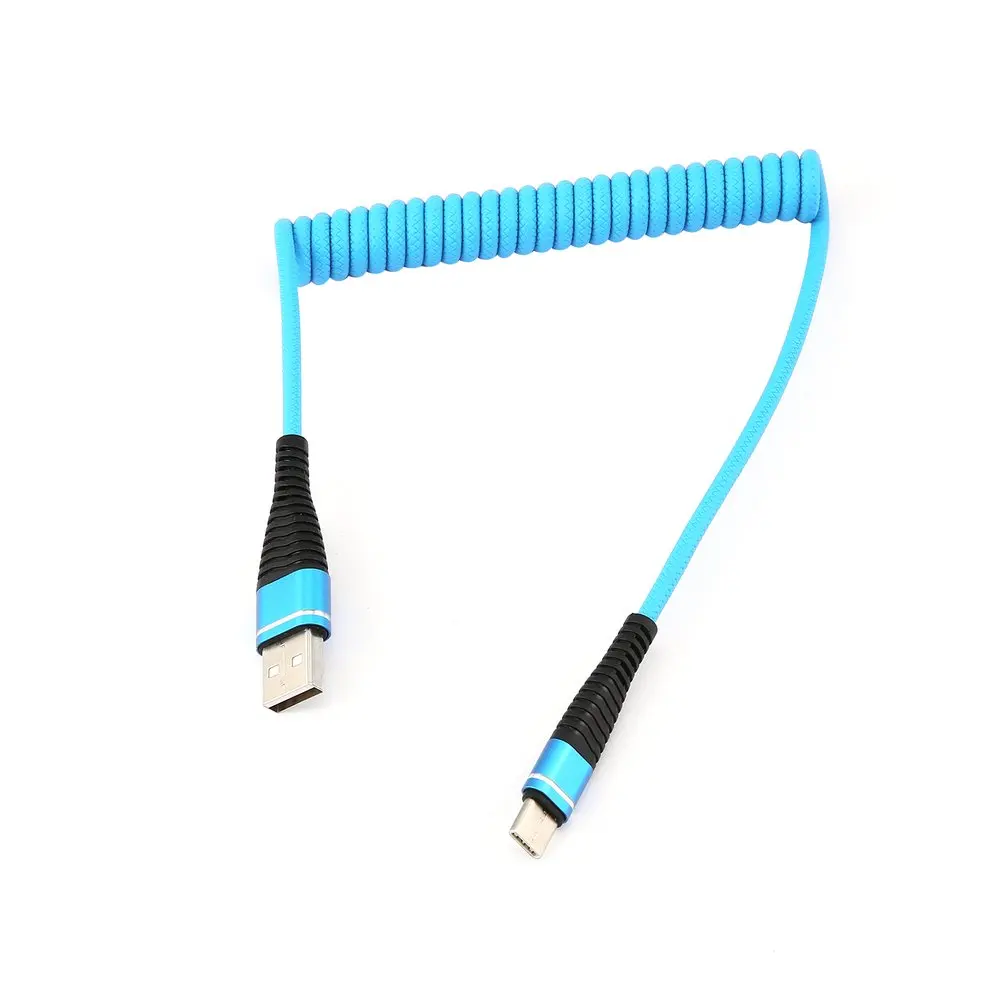blue USB-C кабель type C растягивается спиральная пружина спираль type-C мужской удлинитель для синхронизации данных зарядное устройство провод зарядный кабель для samsung - Цвет: blue
