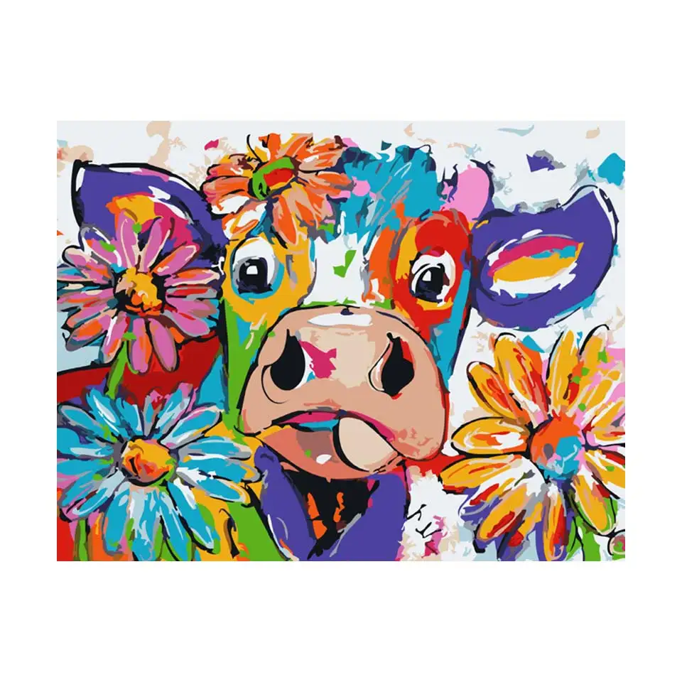 Vrolijk Schilderij Wall Art Холст масляные краски ing по номерам абстрактные красочные коровы Животные Картины домашний декор - Цвет: w3004