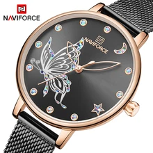 

New NAVIFORCE Watch for Women with Butterfly Pattern Casual Fashion Quartz Standard Calendar Stainless Steel Famale Wrist Watch