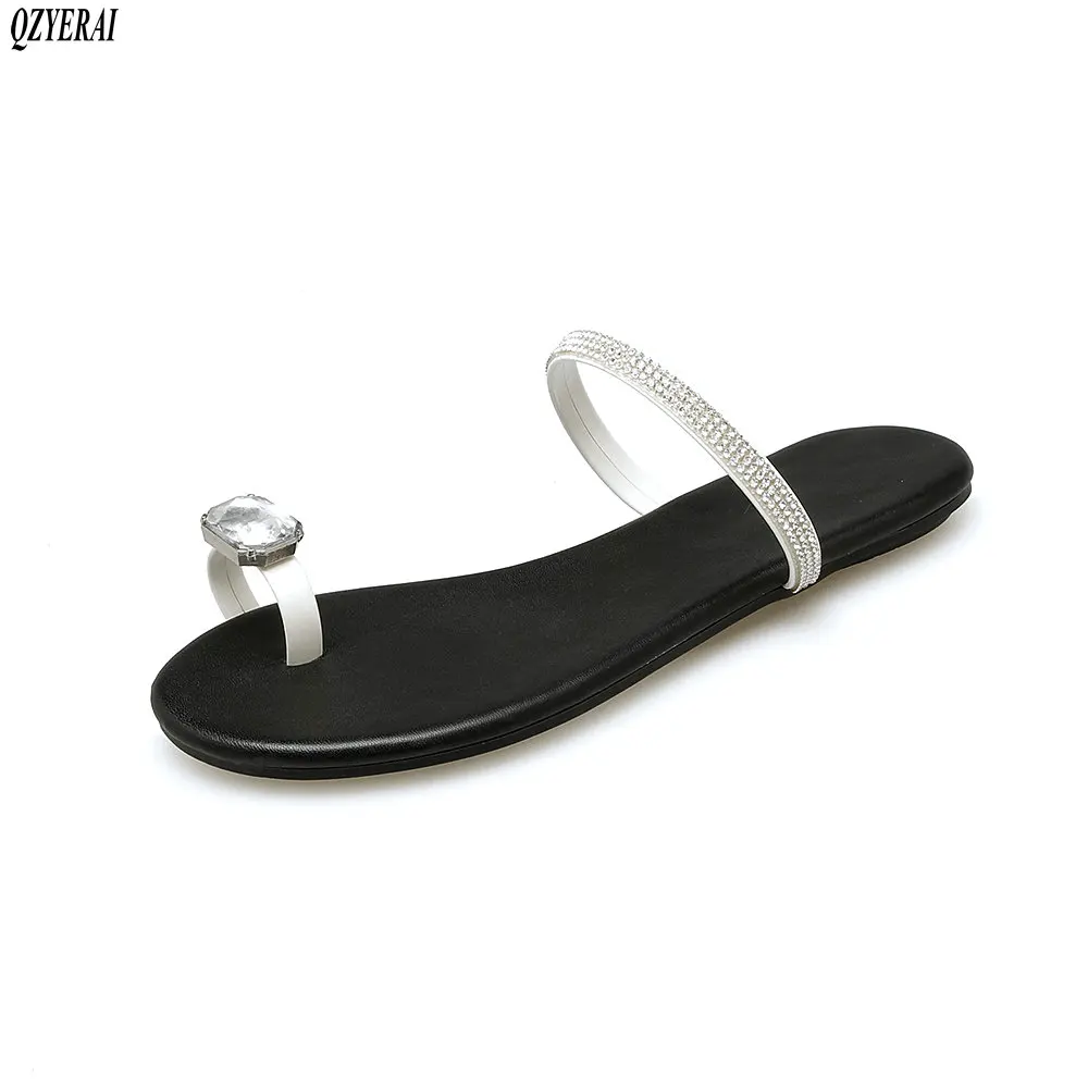 

Spring summer new style women's slippers flat bottom beach slippers thumb button gem comfortable women's shoes plus-size 34-43