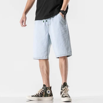 

2020 Men's Cotton Denim Short Pants Fashion Summer Men Casual Waist Hip Hop Stretch Jeans Shorts Male Baggy Short Trousers M-5XL
