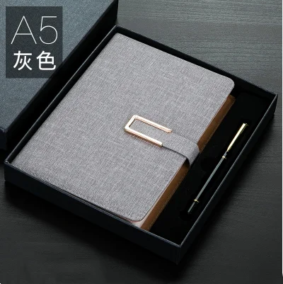 Gray with Box Логотип с именем на заказ А5 блокнот из искусственной кожи для путешественников с пряжкой планировщик блокнот для заметок Дневник Школьные офисные принадлежности коробка подарок - Цвет: Gray with Box