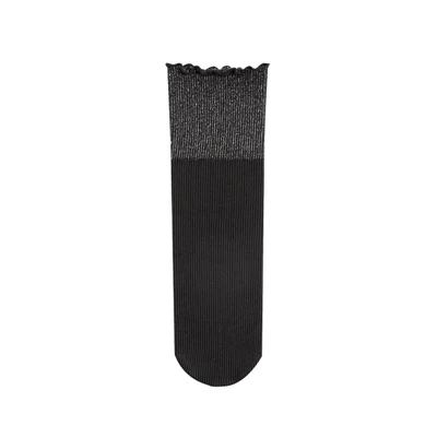 dark grey Модные блестящие серебряные Кружевные Гофрированные женские носки, яркие блестящие носки, высокие эластичные осенние милые носки - Цвет: dark grey