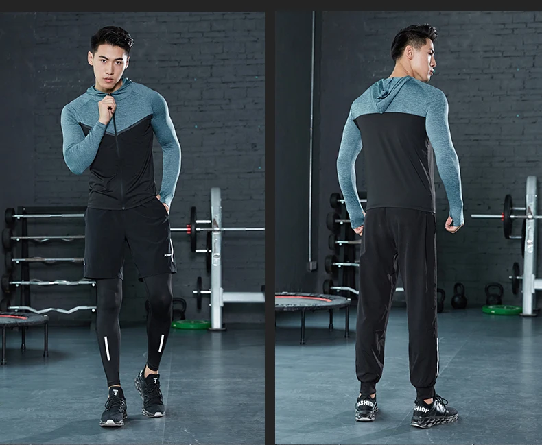 Mens Hoodie Running Jackets Zipper Outdoors Sportswear Long Sleeve Cycling Training Tights Man Gym Bodybuilding Shirts