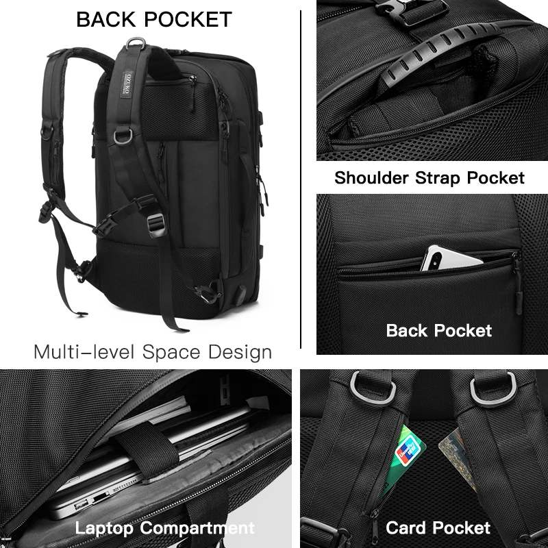OZUKO Multifunction USB Charging Men Backpack Large Capacity