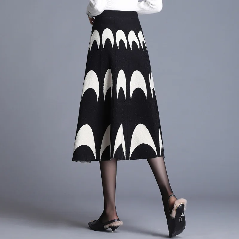 Женская осенне-зимняя свободная повседневная трикотажная длинная юбка трапециевидной формы с высокой талией, женская модная юбка больших размеров