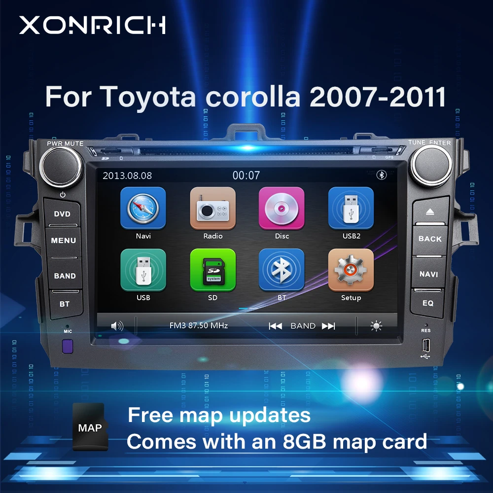 Автомобильный DVD-плеер 2 Din головное устройство для автомагнитолы Toyota Corolla 2007 2008 2009