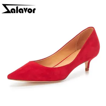

ZALAVOR Real Leather Women Pumps Pointed Toe Thin Heels Party Pumps Shallow Simple Wedding Shoes Women Footwear Size 34-39