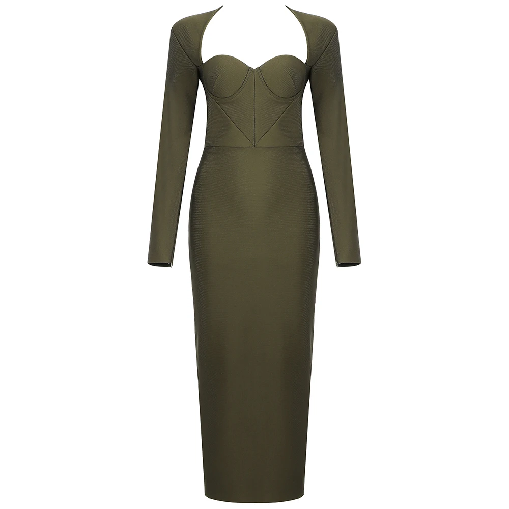 2021 New Spring Women\'s Long-Sleeved Bandage Dress Sexy V-neck Slim Dress Pacthwork Celebrity Night Show Bodycon Party Vestido