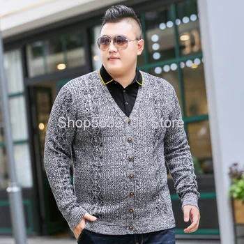

Big Size Men's Wear Cardigan Knitting Shirt Loose Leisure Special Body Long Sleeve Sweater Plus Fat Plus Inside Wear Outside