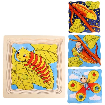 

Children Cartoon Learning Education Toy multi-layer Wooden Puzzle Games Early Development Butterfly Stroy Puzzle Toy