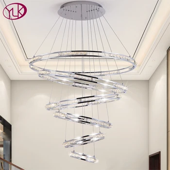 

Luxury led chandelier lighting for staircase large 6 rings modern crystal lamp living room hallway chrome/gold light fixture