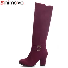 Smirnova/Большие размеры 34-48, новые женские сапоги до колена на толстом высоком каблуке, зимние сапоги женская обувь