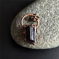 FUWO Hot Sale Black Tourmaline Pendant With Antique Copper Plated Natural Semi Precious Stone Retro Jewelry Wholesale PD376 5Pcs 2