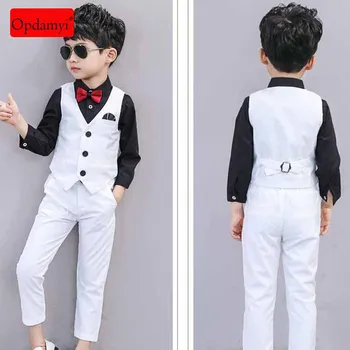 

Spring And Autumn Baby Boy Fashion Suit Boy Vest Pants 2PCS Children British Style Wedding Birthday Dress Suit