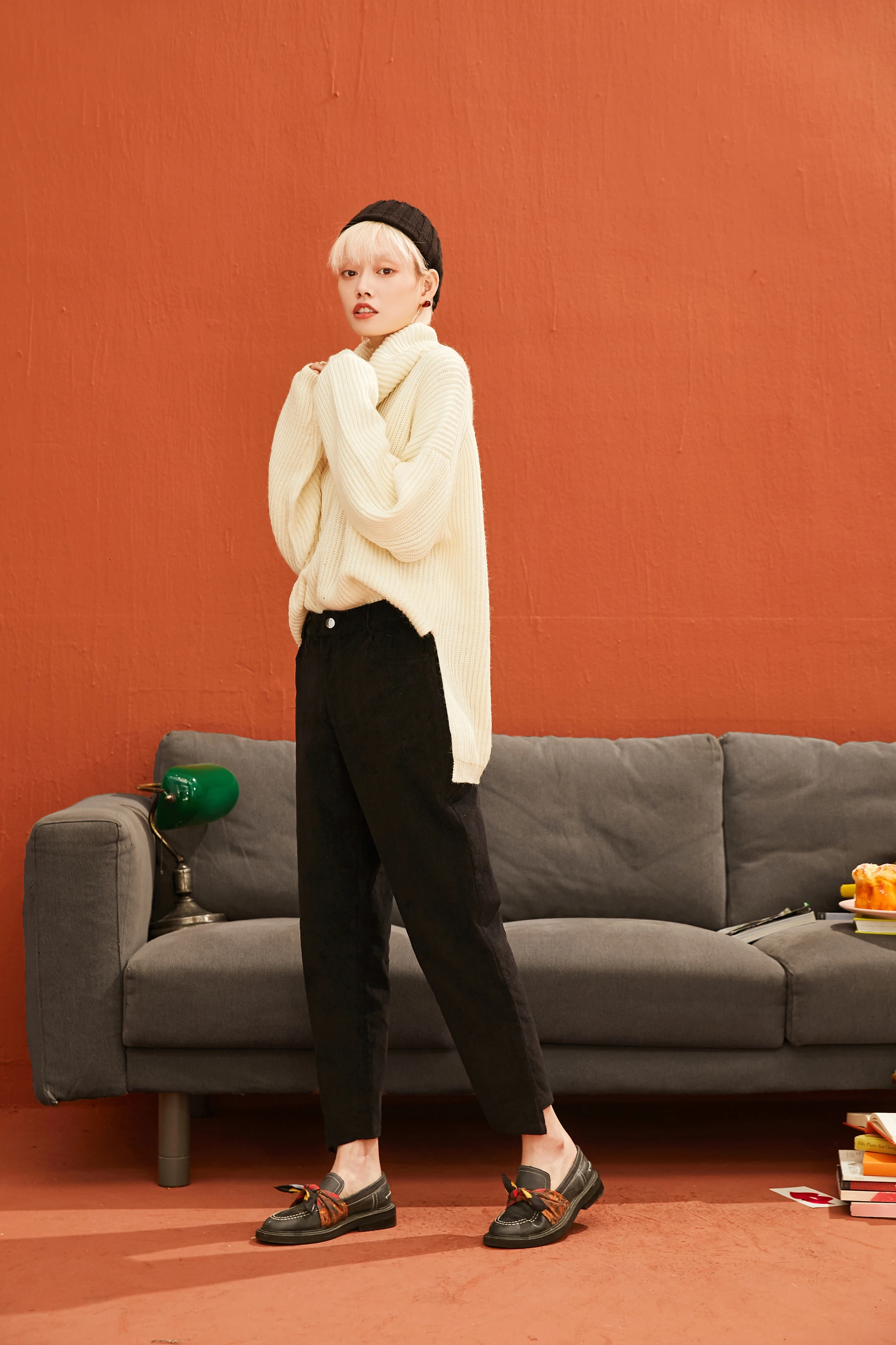 SAM'S TREE Solid Corduroy Straight Casual Women Harem Pants Winter Mid Waist Irregular Leg Office Ladies Daily Trousers