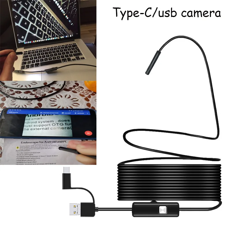 

1080P USB C Endoscope Camera IP67 Borescope Snake Cable 8mm Lens With Led Light For Android&PC Mini Car Inspection Endoscope