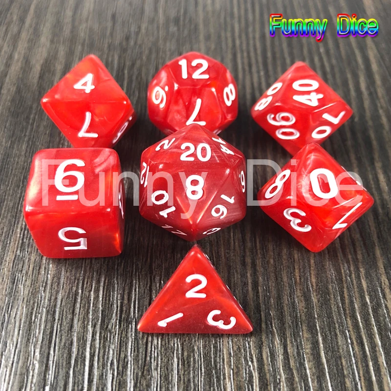Высокое качество, 7 шт./лот, набор игральных костей D4 D6 D8 D10 D12 D20, высокое качество, многогранные игральные кости с мраморным эффектом, игра DND Rpg, игральные кости, настольная игра - Цвет: Красный