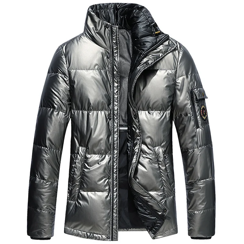 Яркий мужской пуховик, зимняя мужская куртка с 90% утиным пухом, Трендовое Мужское пальто со стоячим воротником