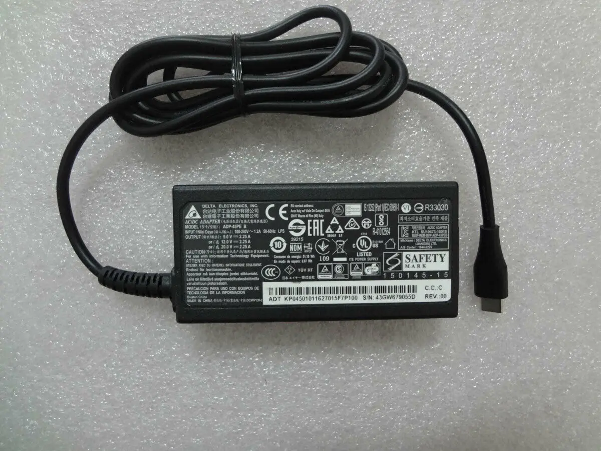 

NEW OEM Delta 5V/12V/20V 2.25A 45W USB-C ADP-45PE B AC Adapter For Acer Spin 7 sp714-51-m33x Notebook Original Charger