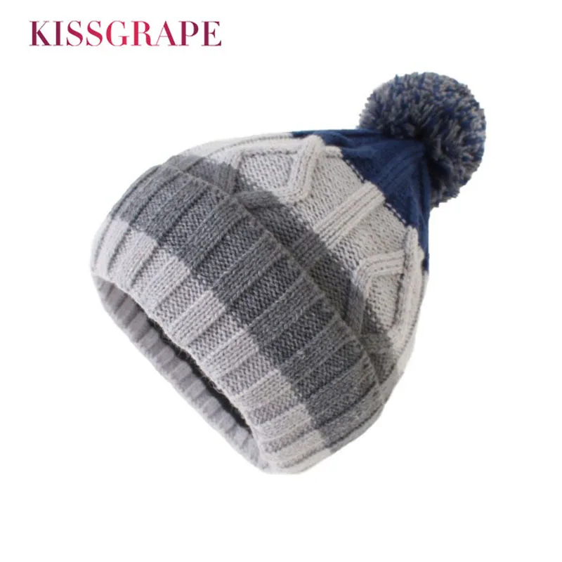 

2019 Autumn Winter Baby Boys Girl Warm Knitting Caps with Pompom Ball Kids Double Layer Fleece Cotton Warm Hats Skullies Beanies