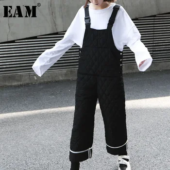 

[EAM] Loose Fit Women Striped Cotton-padded Jumpsuit New High Waist Pocket Stitch Pants Fashion Spring Autumn 2020 19A-a328