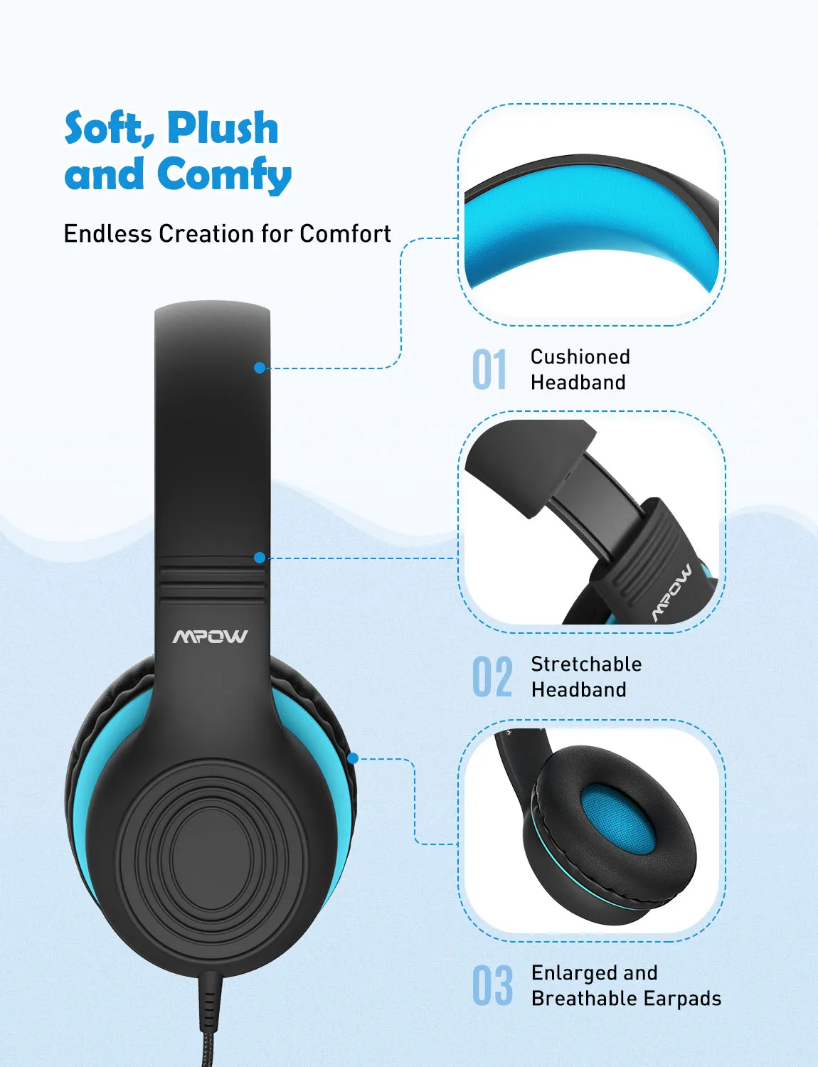 Mpow ch6s wired fones de ouvido para