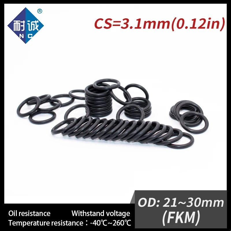 

2PC/lot Rubber Ring Black FKM O ring Seals Thickness 3.1mm OD21/22/23/24/25/26/27/28/29/30mm Rubber O-Rings Fuel Washer