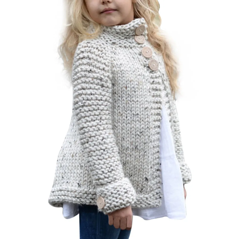 Милый зимний комплект для девочек, однотонная вязаный свитер-кардиган одежда девочек младенцев кнопка вязаный свитер; Прямая поставка
