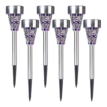 

6 PackSolar Garden Lights, Outdoor Mosaic Stake Lights, Pathway Landscape Powered Lighting for Patio Walkway Driveway Flowerbed