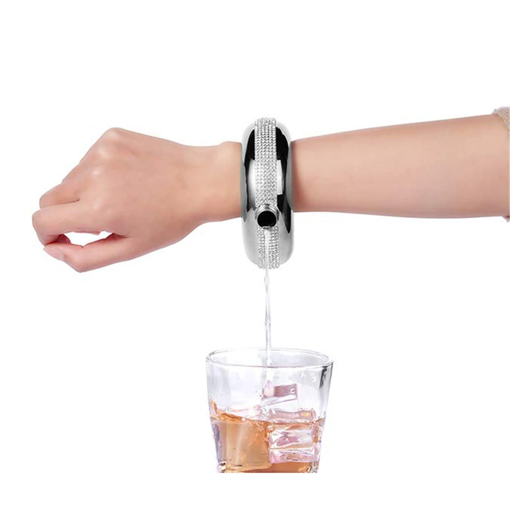 

RASABOX - 3.5 oz - Drinking Flasks, Bracelet Bangle Flask, Crystal Lid, Stainless Steel Wine Flask Gift for Women Girls Party