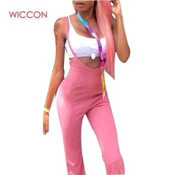 

Women High Waist Overalls Back Zipper Pants Mujer Streetwear Capris Ladies Sexy Wide Leg Trousers Romper Streetwear