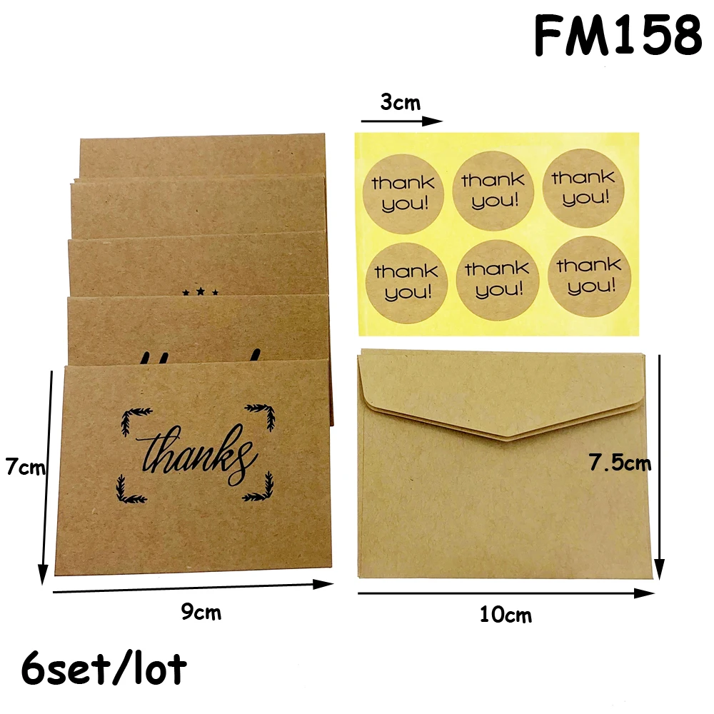 6 наборов деревенской крафт-бумаги ремесло спасибо поздравительные открытки с бумажными конвертами Печать стикер День благодарения благословение поставки - Цвет: FM158