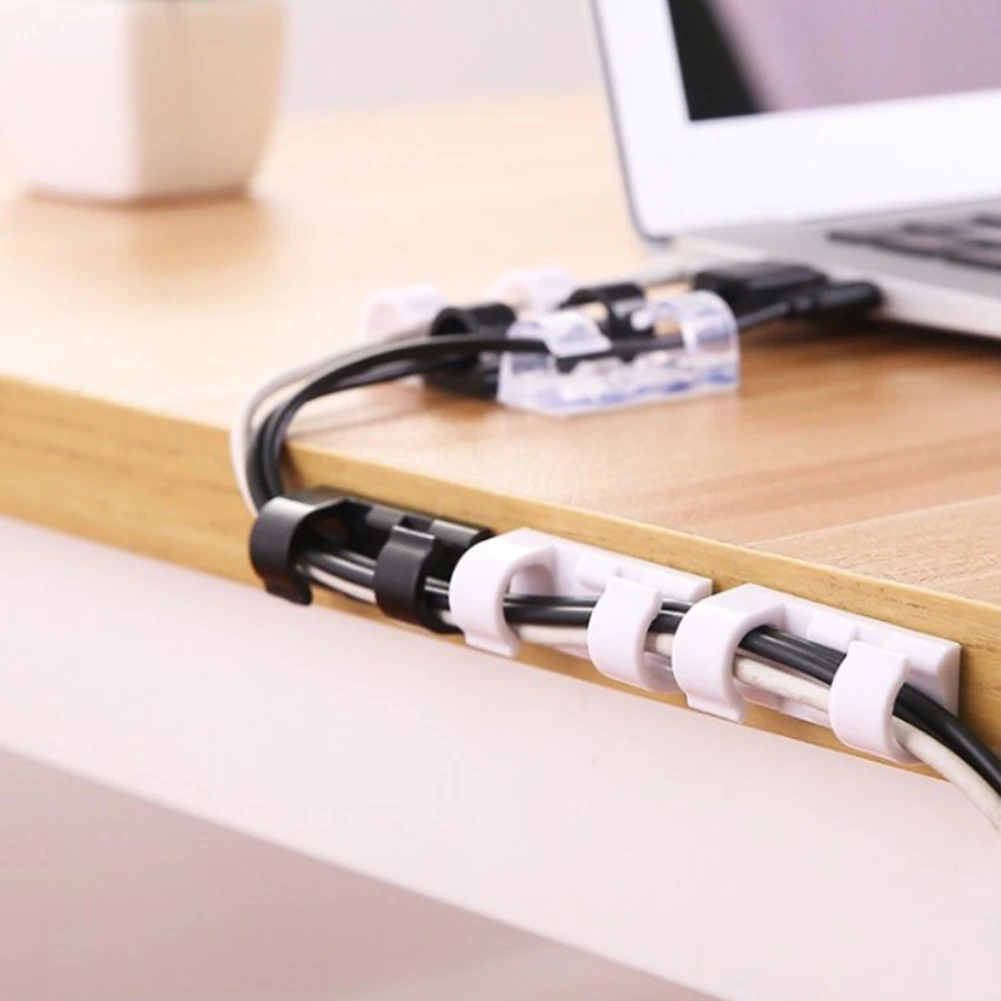 20Pcs Adhesive Data Cable Charging Wire Holder Clips Wall Desktop Cord Organizer peeling and fitting, using adhesive glue.