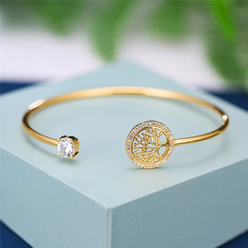 Luxury Female White Zircon Stone Bracelet Tree Of Life Adjustable Bracelets For Women Cute Silver Color Wedding Bracelet