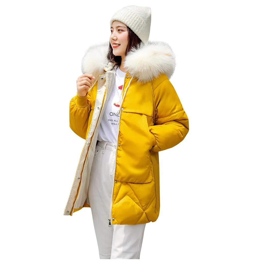Новое поступление зимняя куртка женская с капюшоном с мехом модная Высококачественная парка Теплая утолщенная верхняя одежда женские пальто парки# J30 - Цвет: Yellow