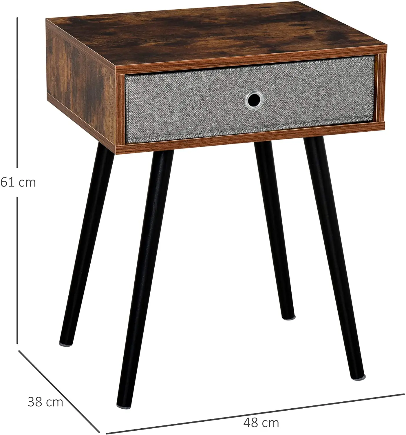Side Table Nightstand End Table With Removable Fabric Drawer Retro Style Accent Furniture With Wooden Legs Rustic Brown Black Aliexpress