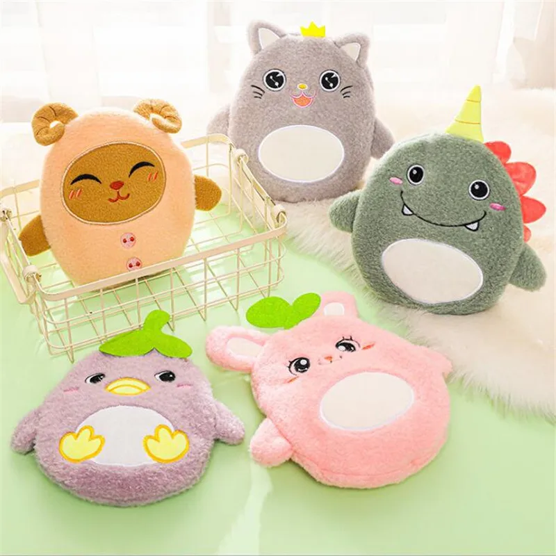 Winter Cartoon Animal Hot Water Bottle PVC Stress Pain Relief Therapy Hot Water Bag with Knitted Soft Cozy Cover Hand Warmer 1pc