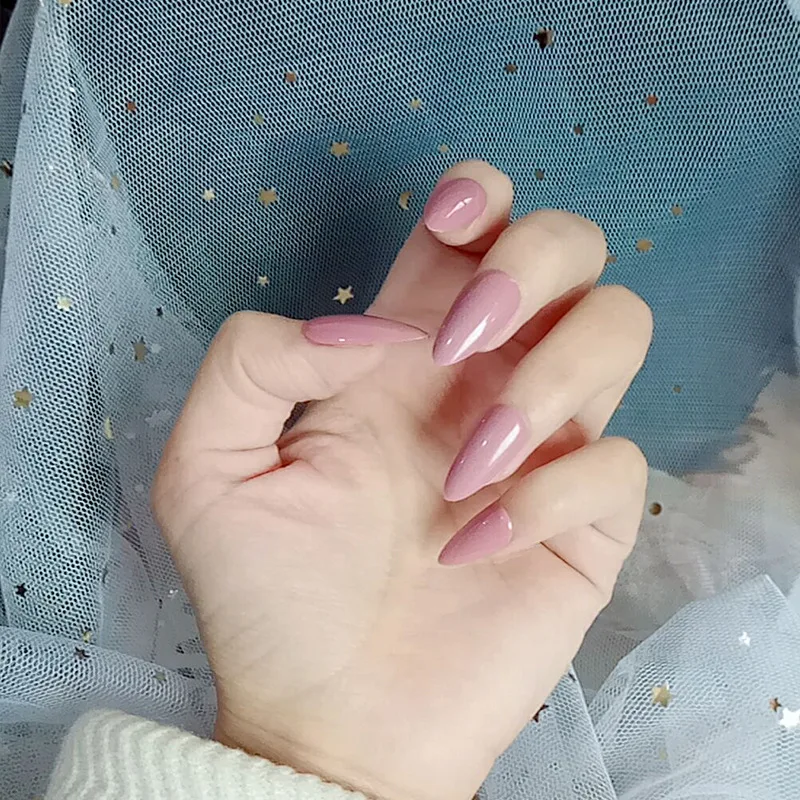 Nusx 24pcs Full Cover Stiletto False Nails Almond Acrylic mountain peak Sharp End Long Brown False 2