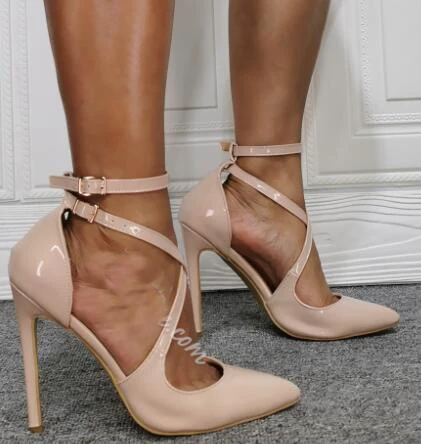 

Туфли Carpaton на шпильке, с острым носком, с пряжкой, профессиональные, тонкие, сексуальные, с перекрестными ремешками, на высоком каблуке, под платье, телесного цвета