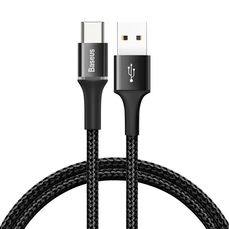 Baseus usb type C кабель для samsung Xiaomi Redmi Note 7 10 3A провод для быстрой зарядки USB-C зарядное устройство мобильный телефон USBC кабель type-c 3 м - Название цвета: Black 1m