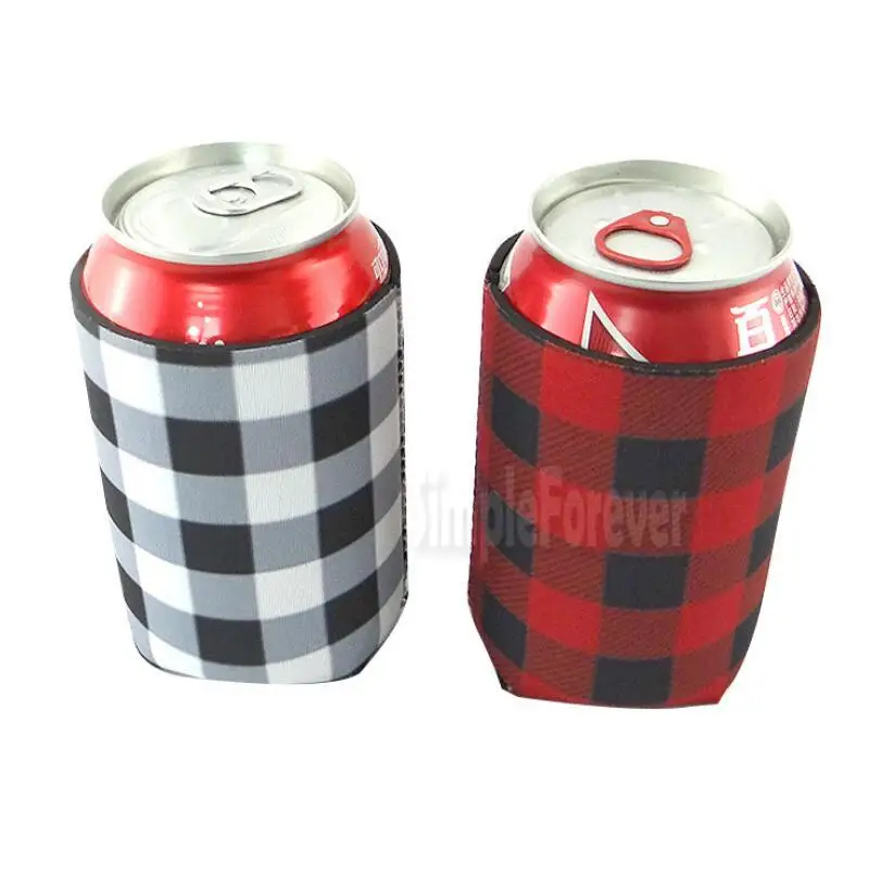 Red Buffalo Check Cooler Bag Blanks Neoprene Black Red Plaid Can Covers Wedding Gift Tin Wraps