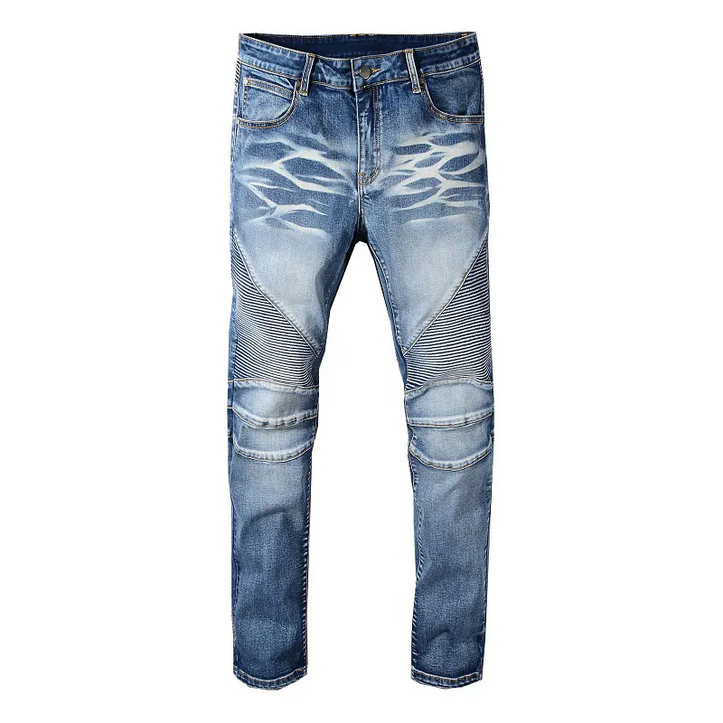 Promo Italian Style Blue Color Street Fashion Men Jeans Destroyed Ripped Jeans Men Motor Biker Jeans Homme New Men Pants