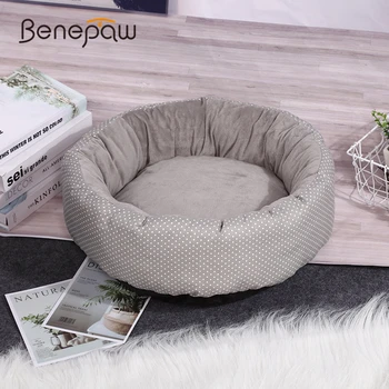 

Benepaw Fashion Warm Dot Small Medium Dog Bed High-Quality Short Plush Round Puppy Home Pet House Cat Antislip Waterproof Bottom